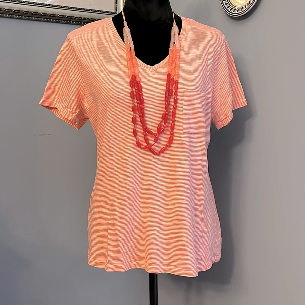 Striped V-neck Cotton Tee
